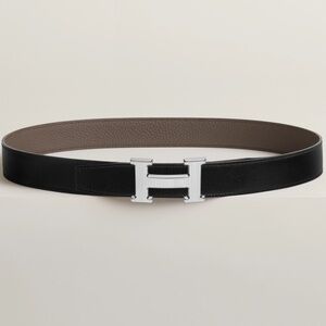 Hermes Paris Reversible 95 W black and silver genuine leather belt